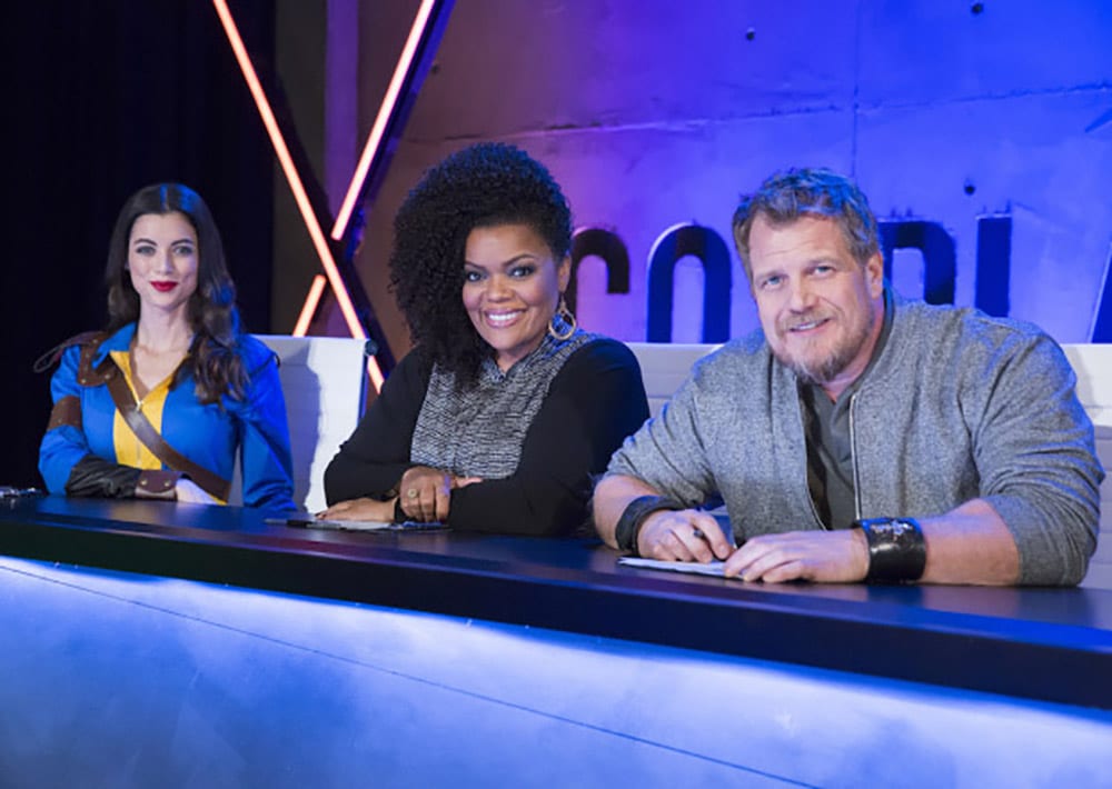 COSPLAY MELEE -- "You Down with RPG" Episode 106 -- Pictured: (l-r) LeeAnna Vamp, Yvette Nicole Brown, Christian Beckman -- (Photo by: Dale Berman/Syfy)